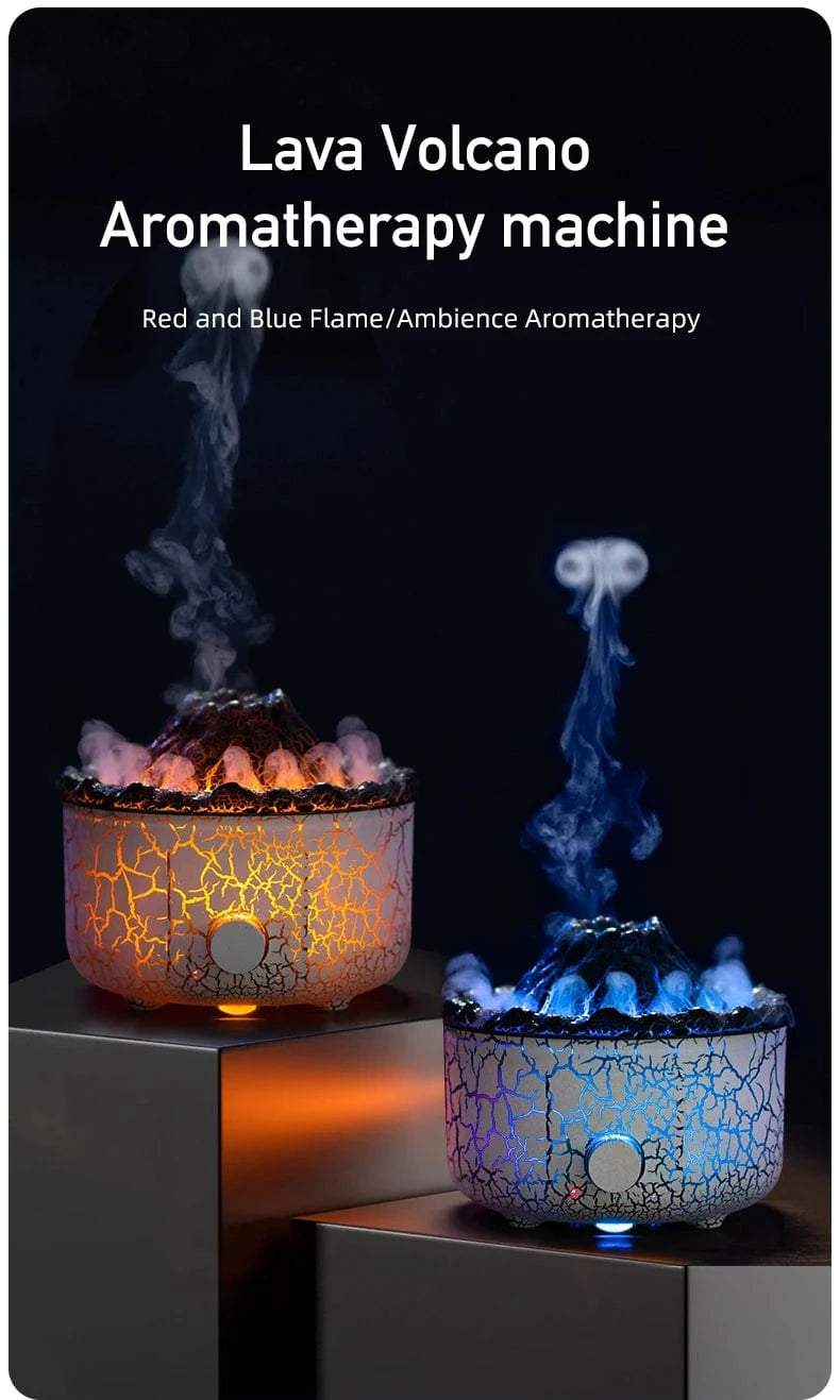 Volcanic Lava Aromatherapy Humidifier – Flame Effect with Simulated Smoke Rings