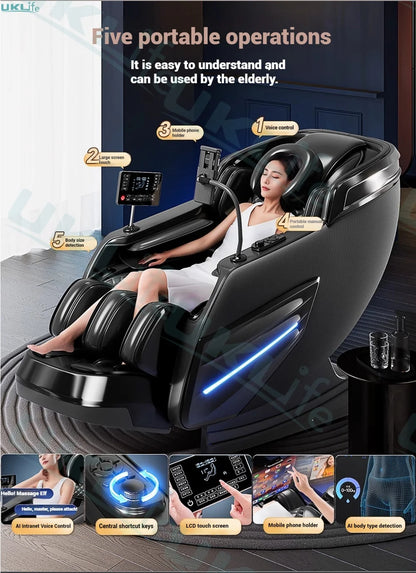 2025 Upgrade 6D Jade-Rollen-Massagesessel mit KI-Sprachsteuerung, automatischem Körperscan, Thai-Stretching & Handyhalter – Schwerelosigkeit F