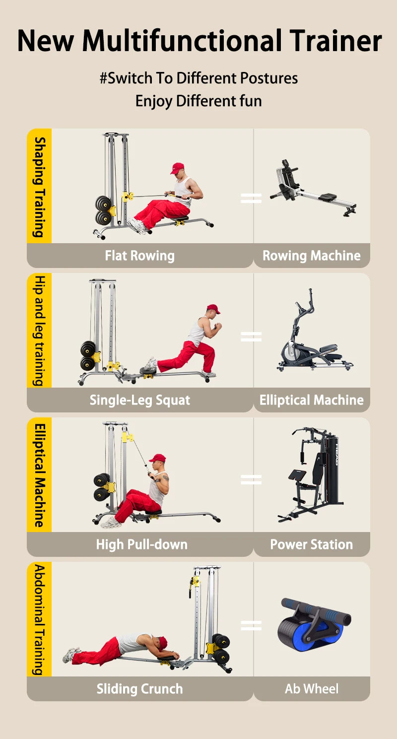 Home Gym LAT Pull Down Machine with High & Low Pulleys Fitness Rowing Machine100KG with LAT and Low Row Bars for Muscle Training