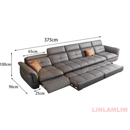 Modernes elektrisches Schlafsofa mit verstellbarer Rückenlehne, L-förmiges, multifunktionales italienisches Echtleder-Sofa