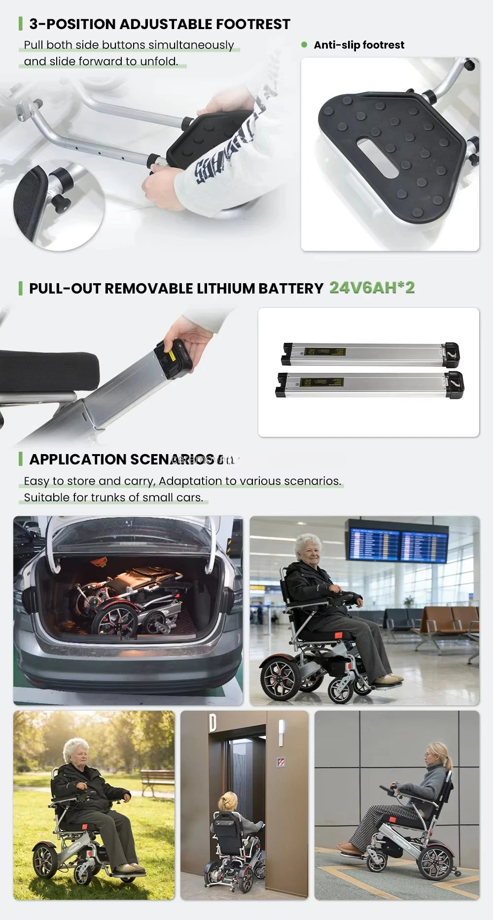 Elektrischer, leichter, faltbarer Rollstuhl für Behinderte