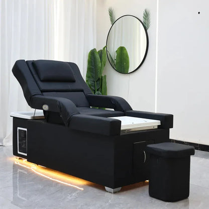 2026 Electric Adjustable Lift Shampoo Bed Massage Table All-in-One Salon SPA Massage Bed with Hair Washing Basin & Foot Bath