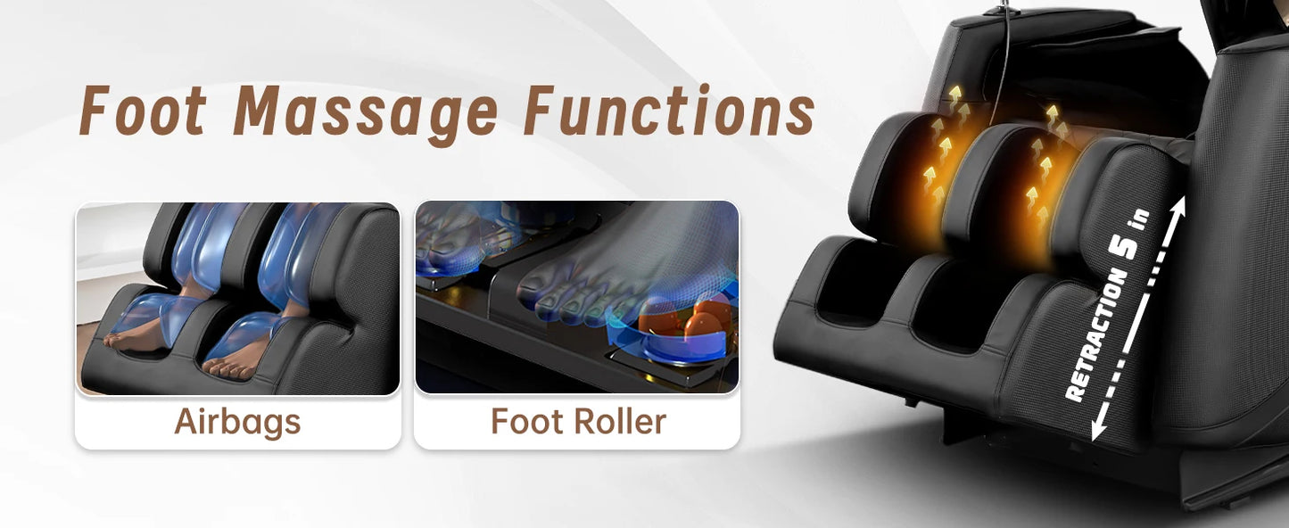 Massagesessel mit Zero-Gravity-Funktion, Massagesessel mit Heizung, Airbags, Fußrollen, Bluetooth-Lautsprecher
