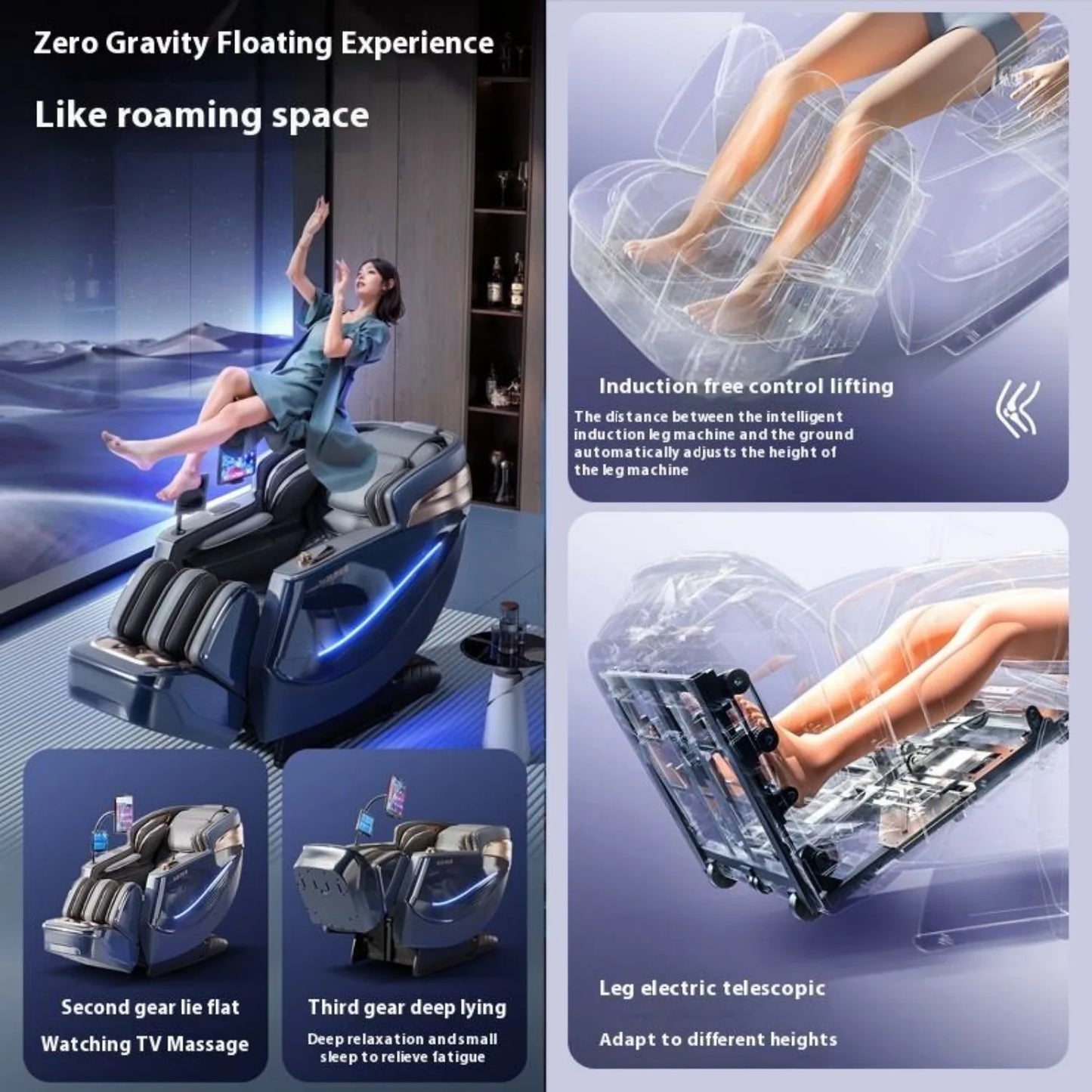 3 Jahre Garantie Elektrischer Massagesessel Intelligente Sprachsteuerung Kneten 6D+6D Dual Core Ganzkörperairbag Zuhause 3D Thai Stretch