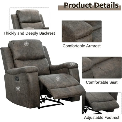 Leather Recliner Chair, Classic and Traditional Manual Recliner Chair with Overstuffed Arms and Back, Manual Single Sofa with Pa
