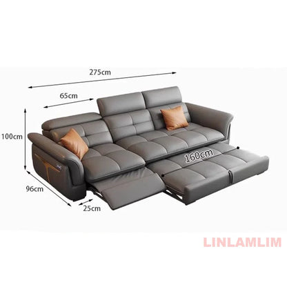 Modernes elektrisches Schlafsofa mit verstellbarer Rückenlehne, L-förmiges, multifunktionales italienisches Echtleder-Sofa