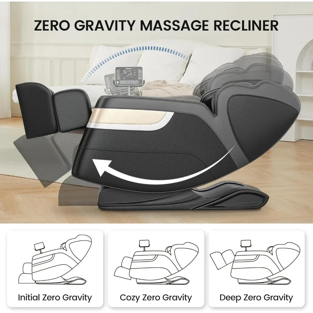 Massagesessel, Ganzkörper-Zero-Gravity-Massagesessel, mit Automatikprogrammen, Taillenheizung, LCD, Bluetooth, Fußmassage & Bodyscan