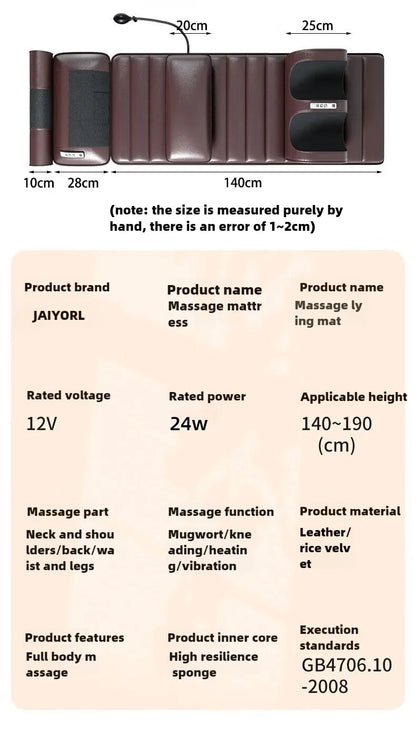 Elektrische Ganzkörpermassage-Matratze mit Heizung, Handsteuerung, Schulter-Nacken-Taillen-Airbag-Rücken-Knet-Vibrations-Massagekissen
