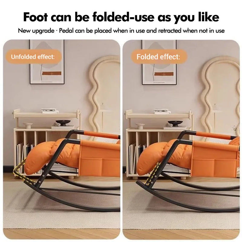 Living Room Reclining Rocking Chair Soft Removable Cushion Lounge Chair with Foldable Footrest Modern Home Office Relaxing Chair