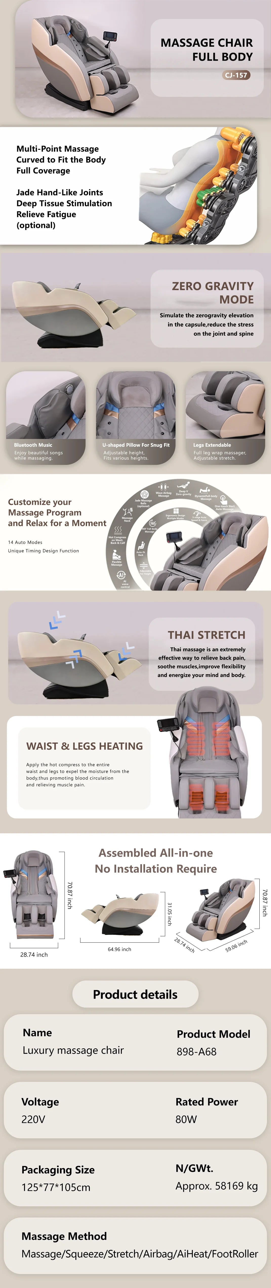 Style moderne maison meubles de luxe en cuir véritable Commercial sain USB connecter chaise de Massage intelligente télécommande pour le corps