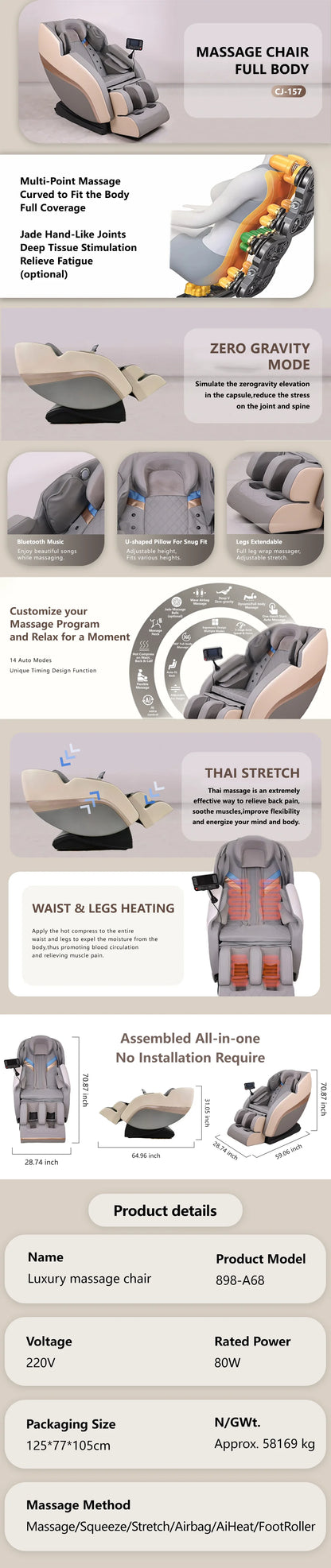 Style moderne maison meubles de luxe en cuir véritable Commercial sain USB connecter chaise de Massage intelligente télécommande pour le corps