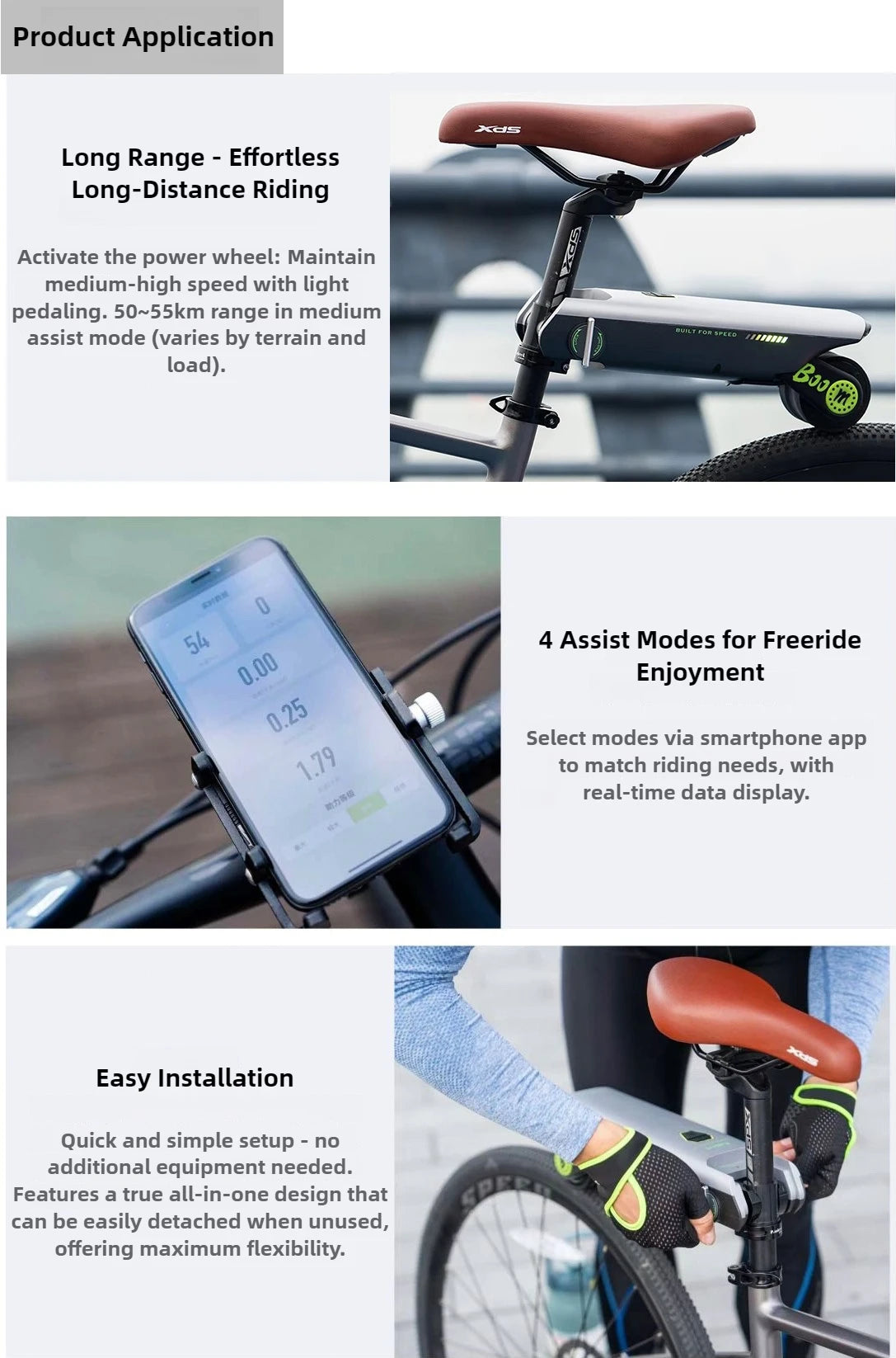 P.Wheel vélo électrique Booster 18V10AH batterie 200w Portable vélo Booster accessoires durables vélo VTT Suite