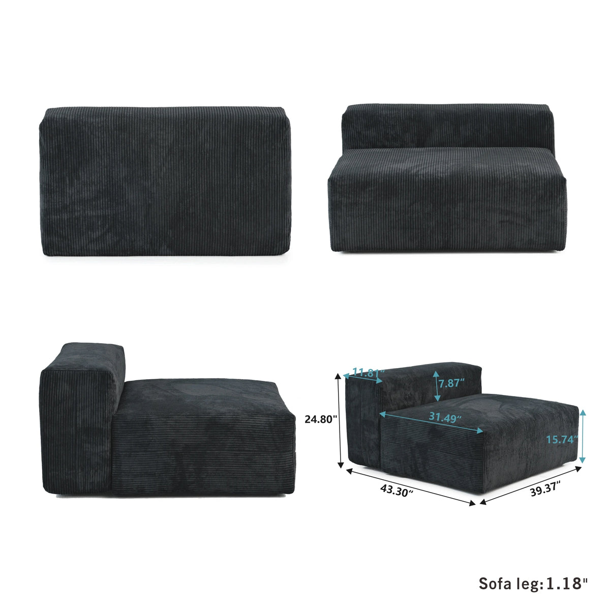 Modernes Cord-Sofa mit 4 Kissen, 102