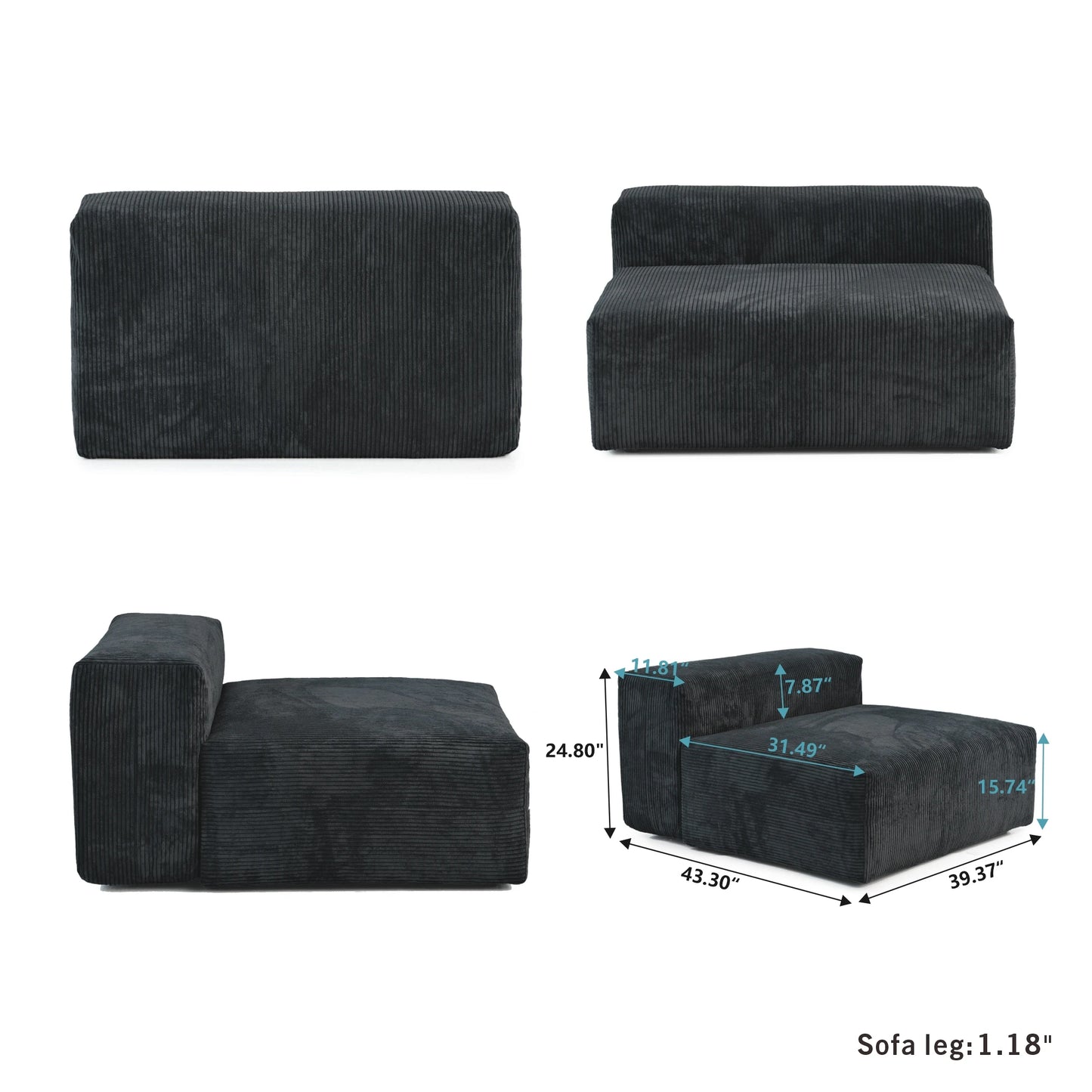 Modernes Cord-Sofa mit 4 Kissen, 102" L-förmiges Sofa mit Chaiselongue und Ottoman, Hartholzrahmen-Sofa für das Wohnzimmer