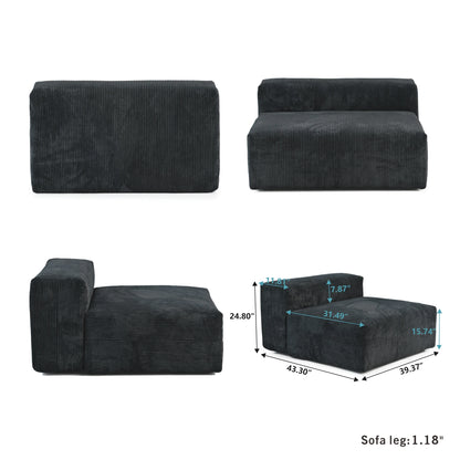 Modernes Cord-Sofa mit 4 Kissen, 102" L-förmiges Sofa mit Chaiselongue und Ottoman, Hartholzrahmen-Sofa für das Wohnzimmer