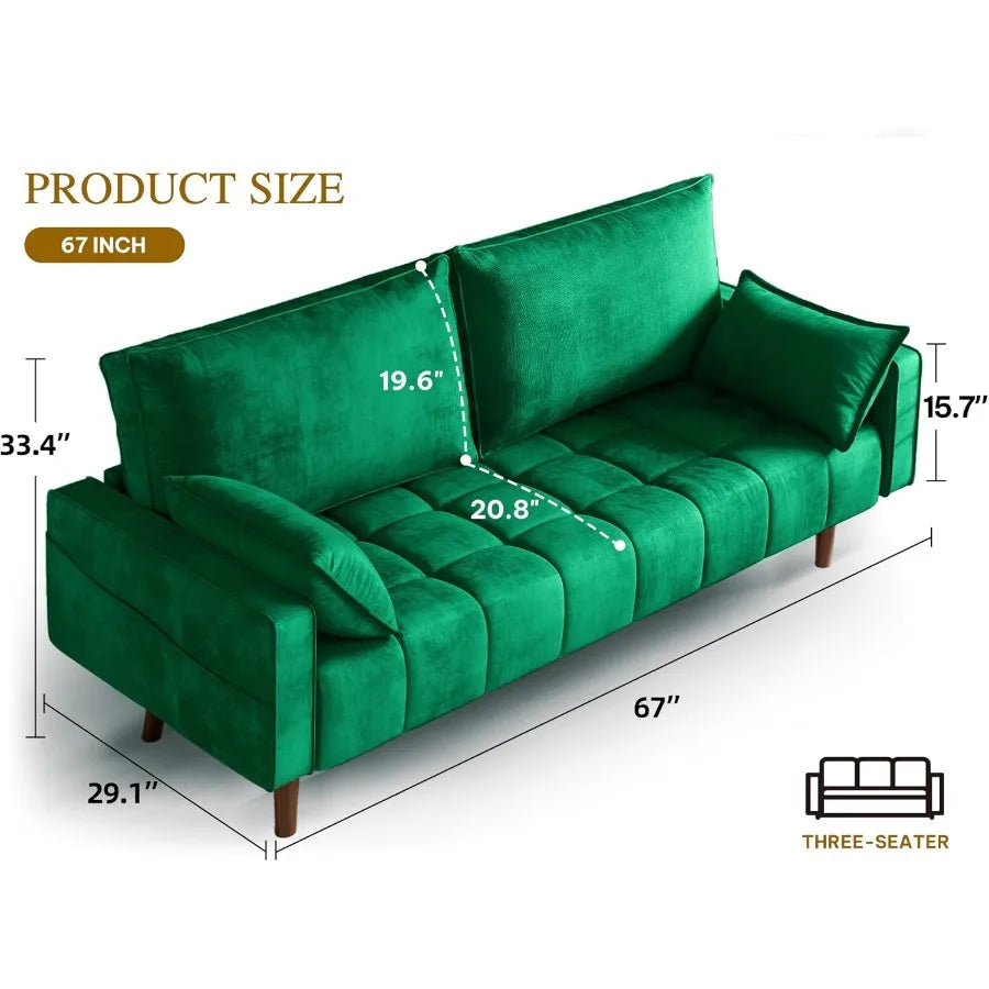 67 Loveseat Sofa aus Samtstoff, entworfen für kleine Räume, modernes, geknöpftes Sofa mit integrierten Seitenaufbewahrungstaschen, perfekt