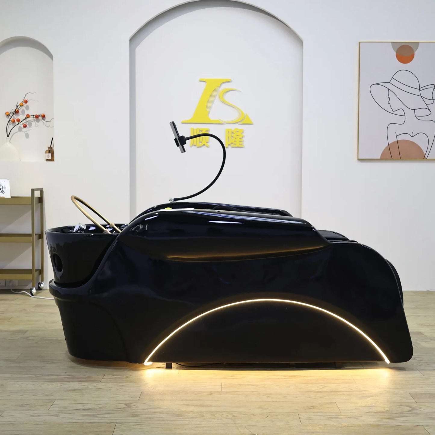 Luxuriöses automatisches Massage-Shampoo-Bett mit ergonomischem Design, LED-Lichtleiste, ideal zum Haarewaschen und Entspannen im Salon