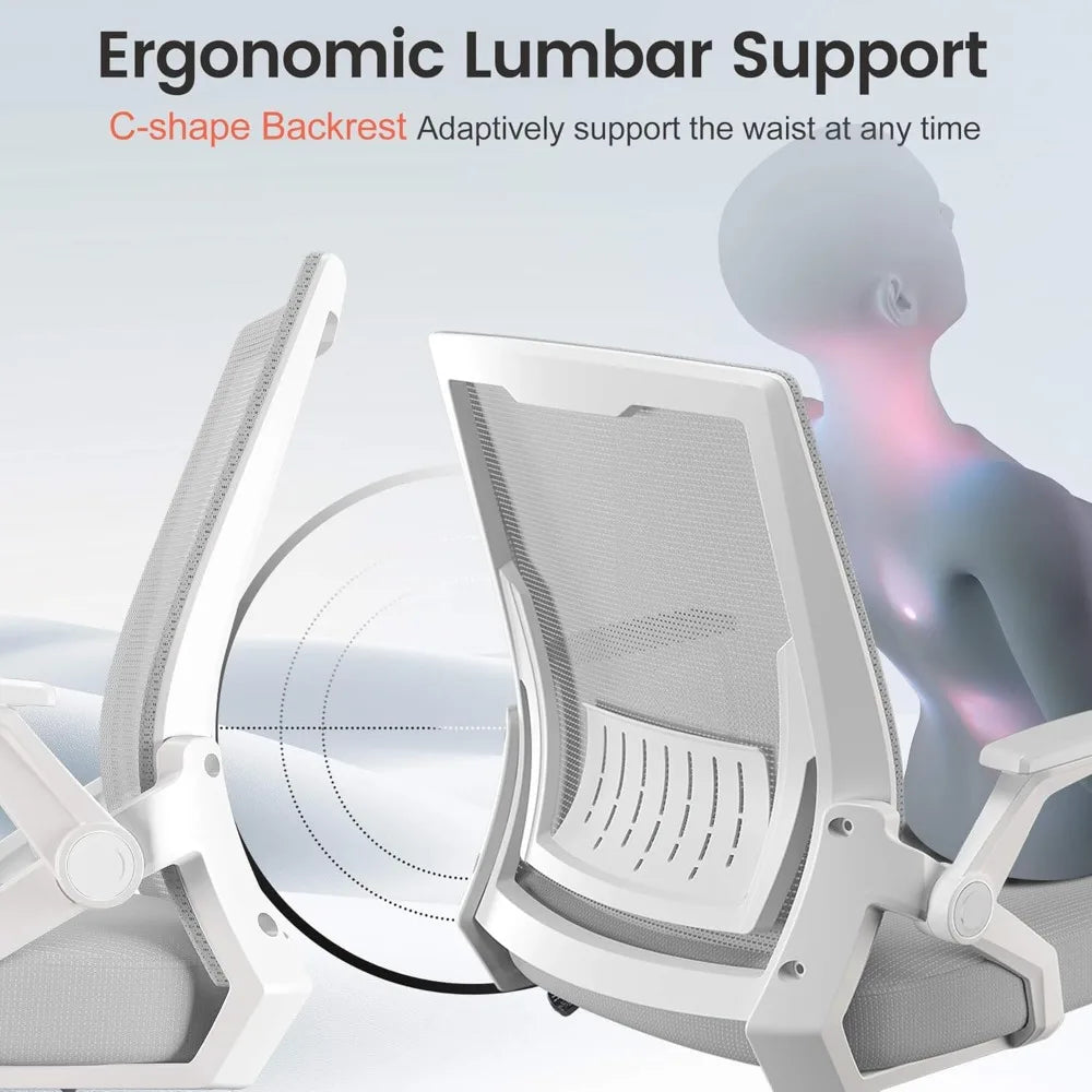 Ergonomic Office Chair with Flip-up Armrests, Breathable Mesh Back, Lumbar Support, Wide Seat for Home and Gaming