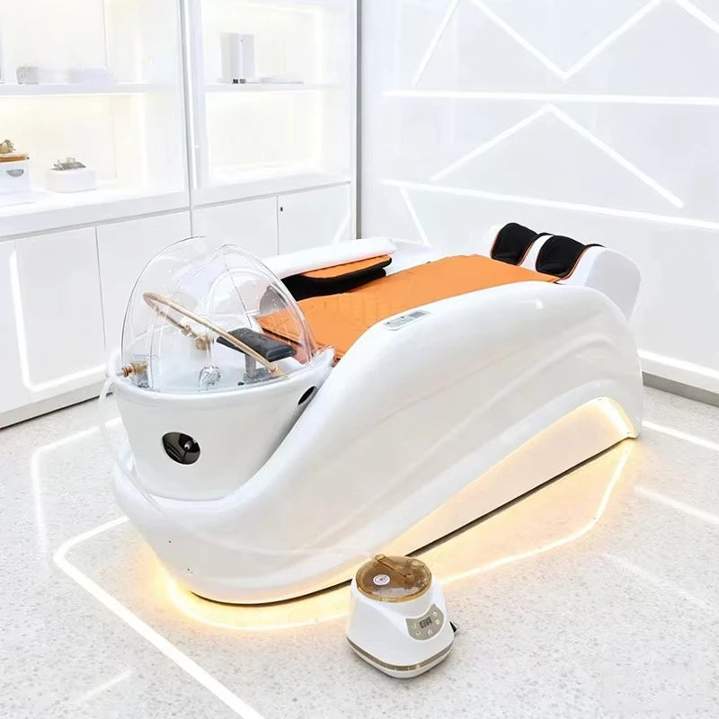 Hersteller liefert Head Spa Bett Haar-Shampoo-Stuhl LED-Licht elektrische Massage Shampoo-Stuhl mit Kopf-Physiotherapie-Shampoo