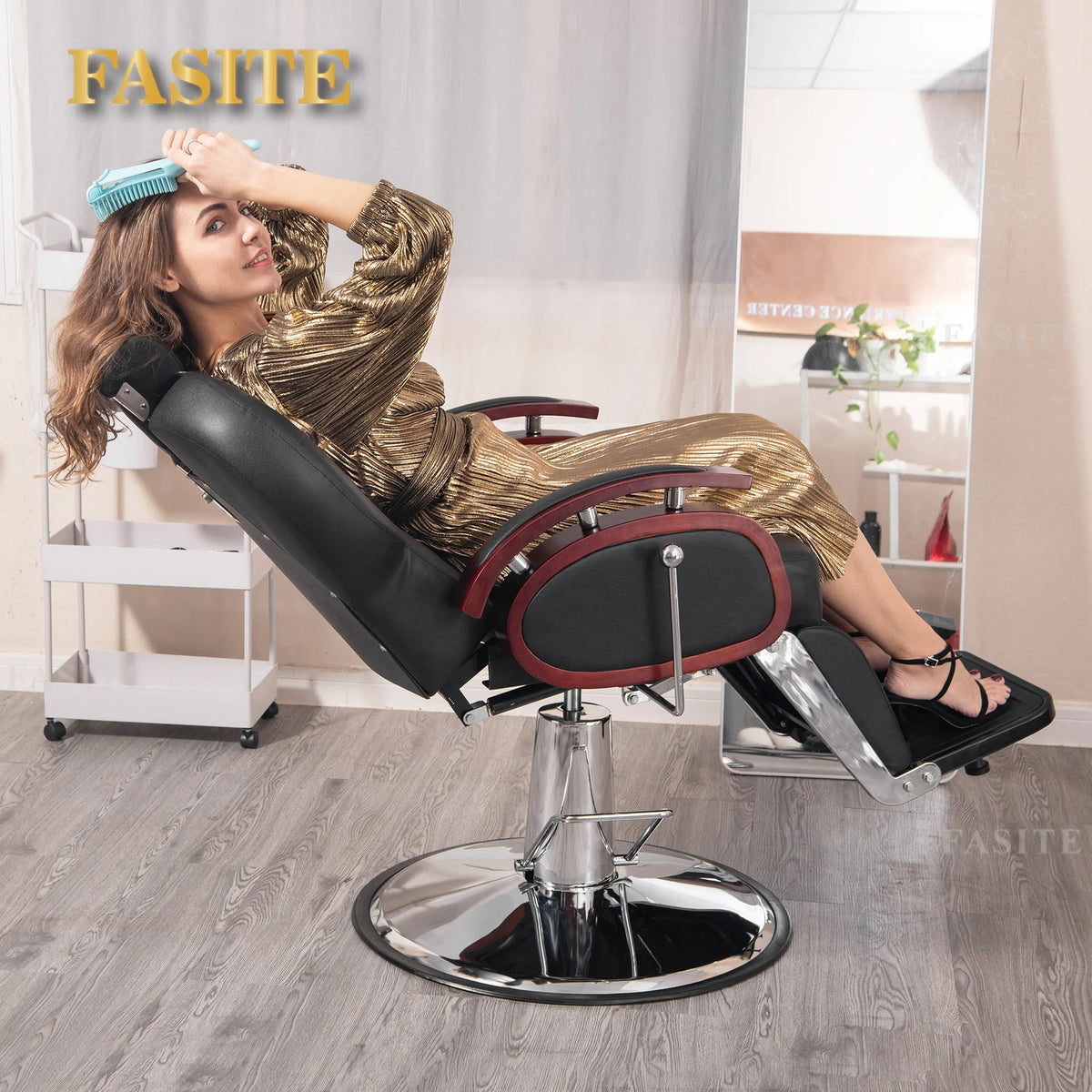 Verstellbarer Friseurstuhl Rasierstuhl Schönheitssalonstuhl Friseursalon Hydraulische Neigung 360° drehbarer Salonbedarf