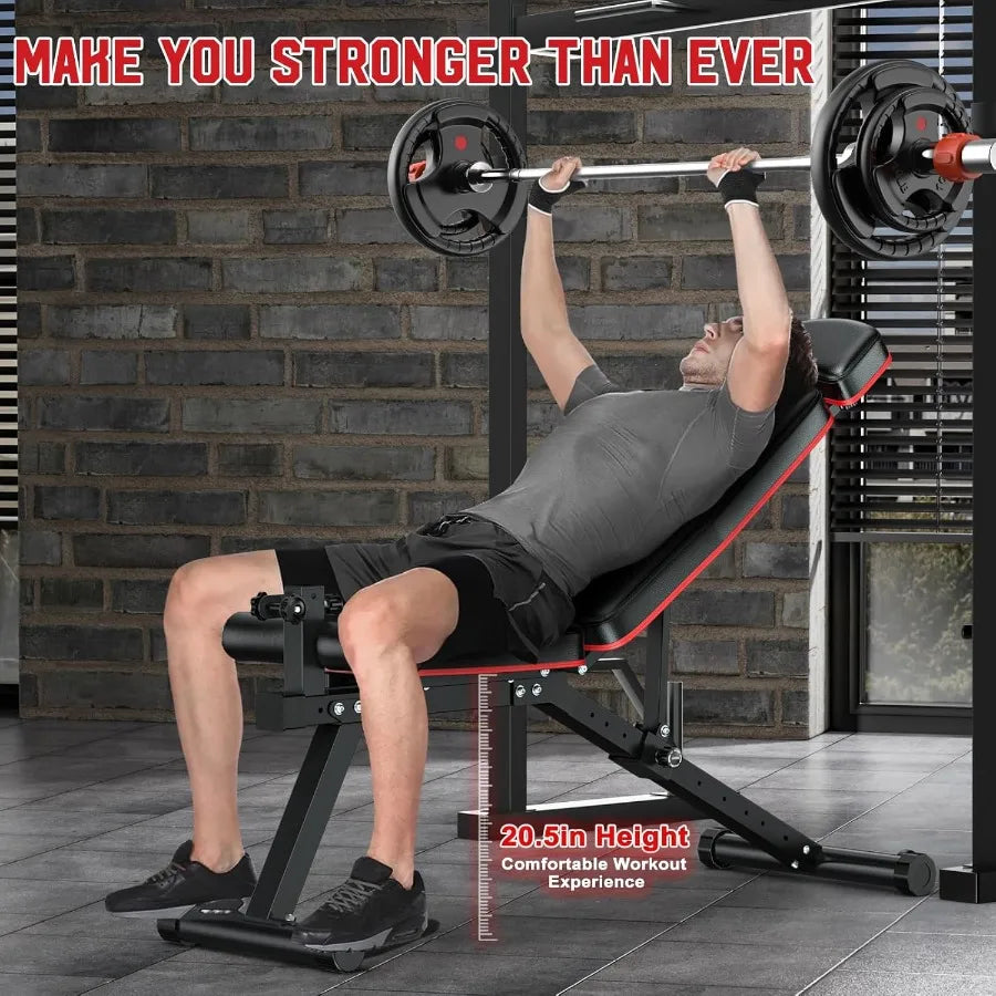 Adjustable Weight Bench with Leg Extension and Leg Curl for Home Gym Extended Headrest 900LBS Capacity Incline Decline Flat Wor