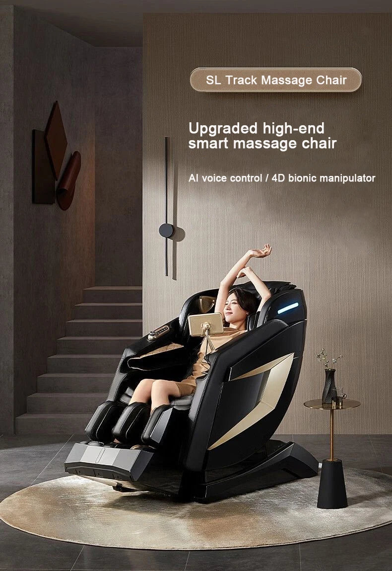 2025 4D-Massagesessel Ganzkörper-Massagesessel mit Schwerelosigkeit, verlängerter Fußstütze, SL-Schiene, Yoga-Stretch, Fußrollen und Heizung