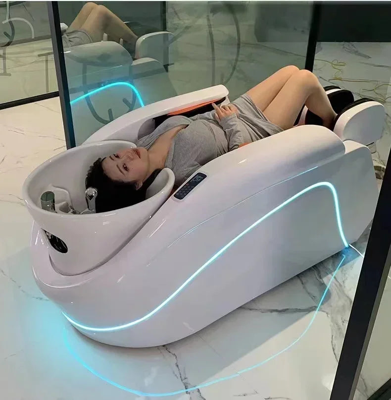 ss D Automatic Intelligent Electric Massage Shampoo Bed Barber Shop Ceramic Basin Flush Bed Hair Salon