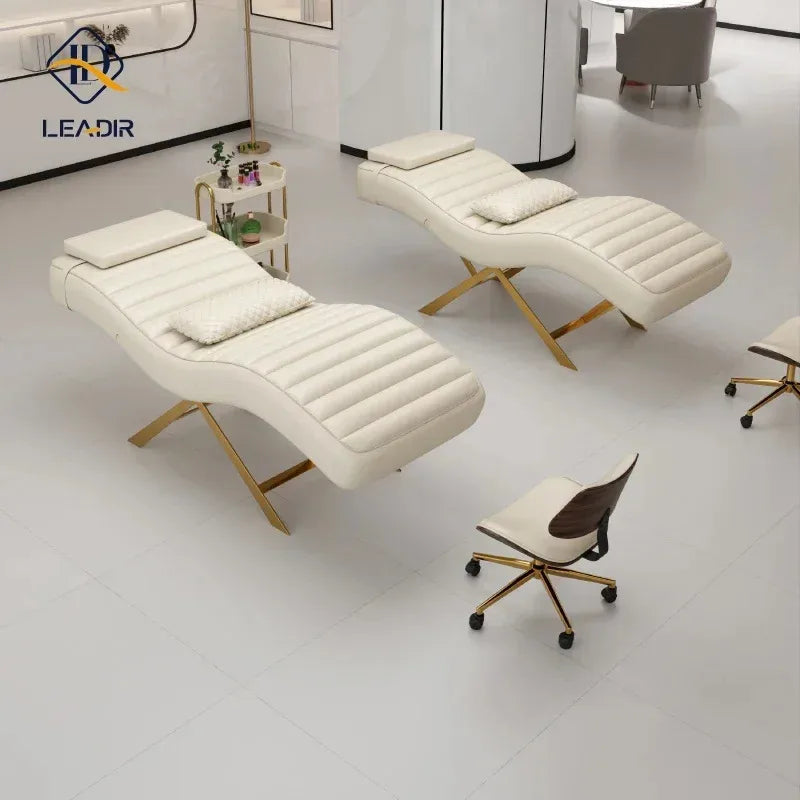Moderne goldene Basis, Massagetisch für Schönheit Wohnzimmer, Wimpern Wimpernverlängerung, Komplettes Set an Möbeln