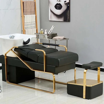 Popular Flush Bed Barber Shop Semi-Reclining Deep Ceramic Basin Hair Salon Massage