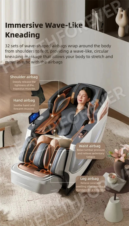 6D+6D Dual 6-Kopf-Massagesessel SL Track Wärmetherapie KI-Sprachsteuerung Thai-Stretch-Massagesessel 4D Zero Gravity Gesundheits-Scan