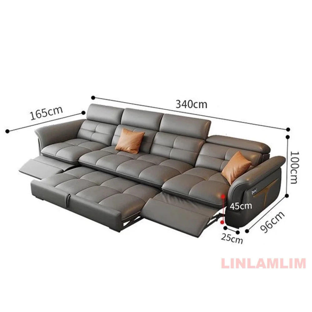 Modernes elektrisches Schlafsofa mit verstellbarer Rückenlehne, L-förmiges, multifunktionales italienisches Echtleder-Sofa