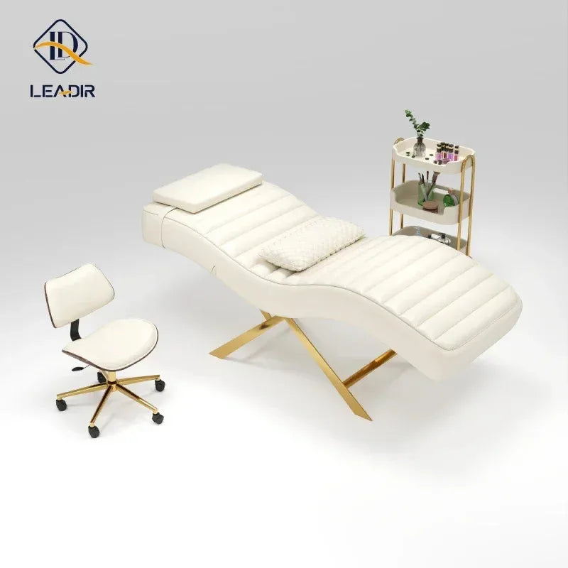 Moderne goldene Basis, Massagetisch für Schönheit Wohnzimmer, Wimpern Wimpernverlängerung, Komplettes Set an Möbeln