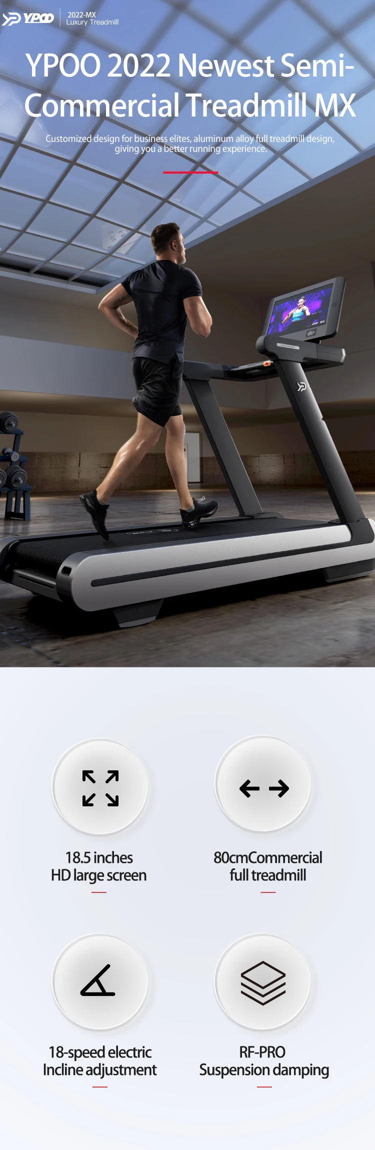Neues Fitnessgerät Halbkommerzielles Laufband MX Neigung Super Wifi Touchscreen Laufband AC Motor Elektrisches Laufband