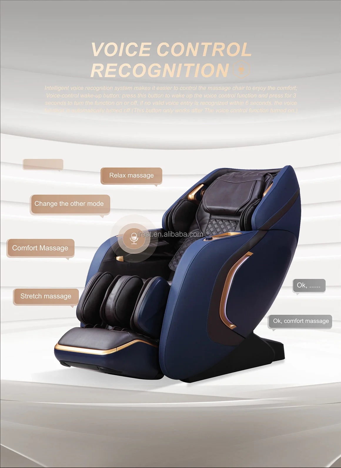 Irest 2023 4D-Massagesessel Liege Luxuriöser, komfortabler 4D-Massagesessel mit Schwerelosigkeitsfunktion und Zeitsteuerung
