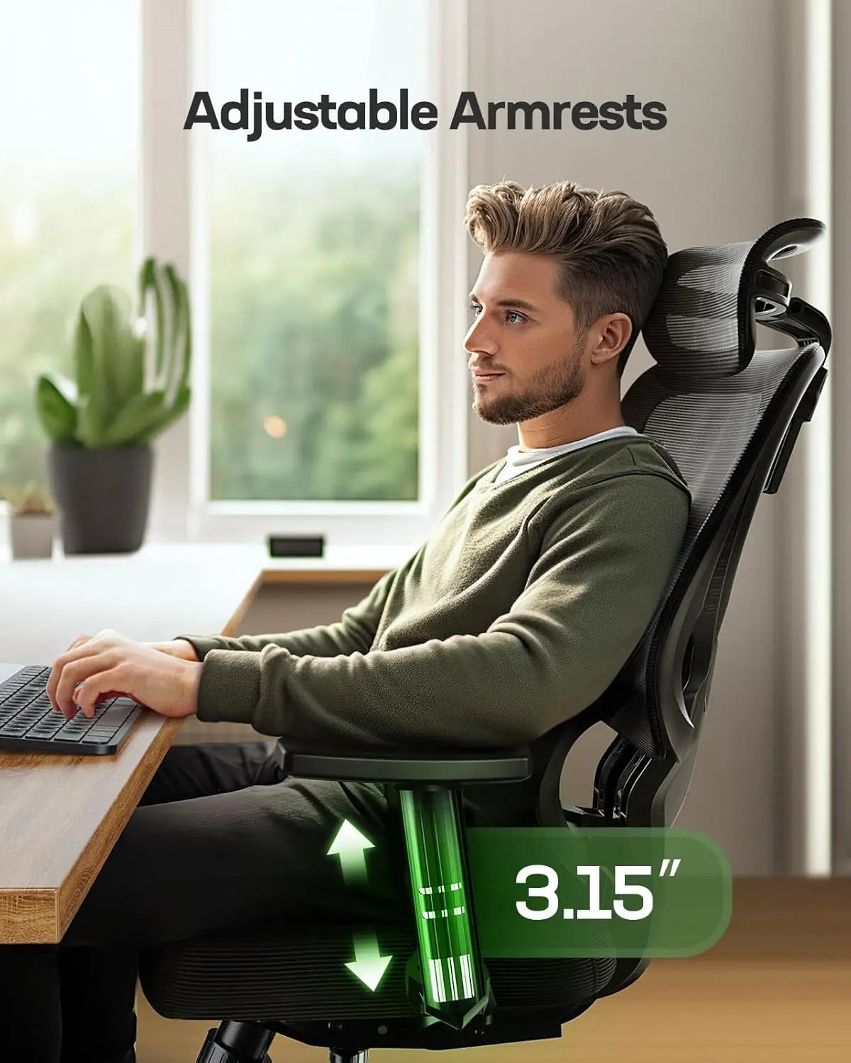Ergonomischer Gaming-Bürostuhl mit verstellbarer Lordosenstütze, atmungsaktiver Netzbespannung und Wippfunktion – Schwarz