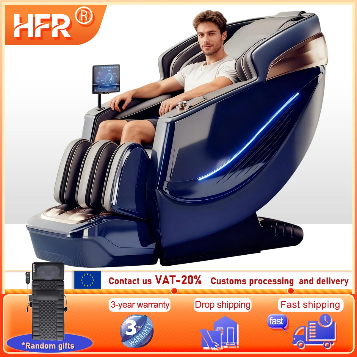 3 Jahre Garantie Elektrischer Massagesessel Intelligente Sprachsteuerung Kneten 6D+6D Dual Core Ganzkörperairbag Zuhause 3D Thai Stretch