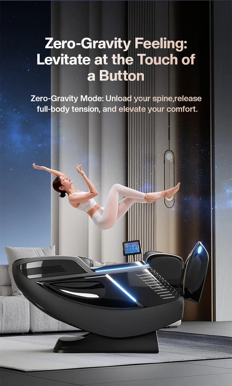 4D+3D-Massagesessel Ganzkörper-Massagesessel mit Schwerelosigkeitsfunktion, SL-Track, Shiatsu-Massage, Bodyscan, Fußrollen, Dehnfunktion, Heizfunktion