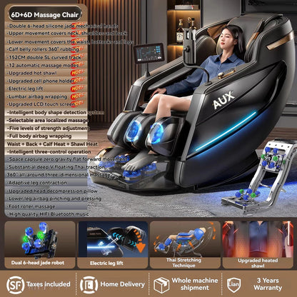 Dual-Core 6D+6D Massagesessel Ganzkörper-Schwerelosigkeits-Massagesessel mit Heizung Tiefenentspannungs-Massagesessel