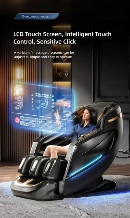 4D Mechanismus Massagesessel Tiefe Thai-Dehnung LCD Touchscreen Wadenrolle Airbag Kompression Kneten Schwerelosigkeit Entspannung