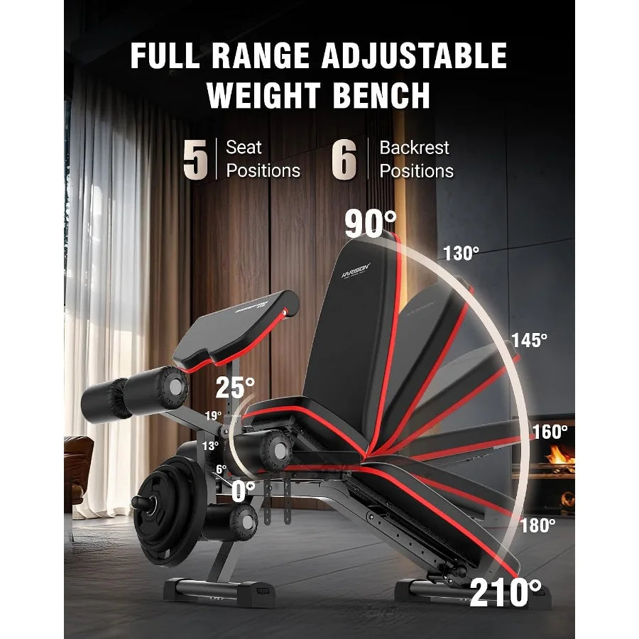 HARISON Adjustable Weight Bench with Leg Extension and Preacher Pad for Home Gym Strength Training: MultiPosition Flat Incline