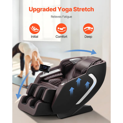 SucceBuy Massagesessel 4D Ganzkörper-Schwerelosigkeitssessel mit SL-Schiene, Dehnungsfunktion, KI-Sprachsteuerung, Heizung, Fußrollen und einziehbarer Fußstütze