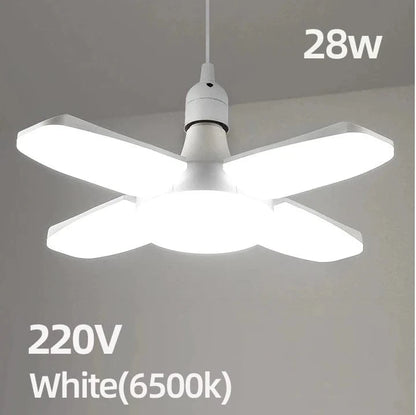 E27 28W Foldable LED Fan Bulb – 40 Beads, 6500K Daylight, Adjustable Deformation Ceiling Light for Home