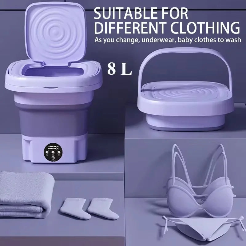 Mini faltbare Waschmaschine Tragbar für Babys und Kinder, Socken, Unterwäsche 8L, kleine automatische Modi, Wäschesack
