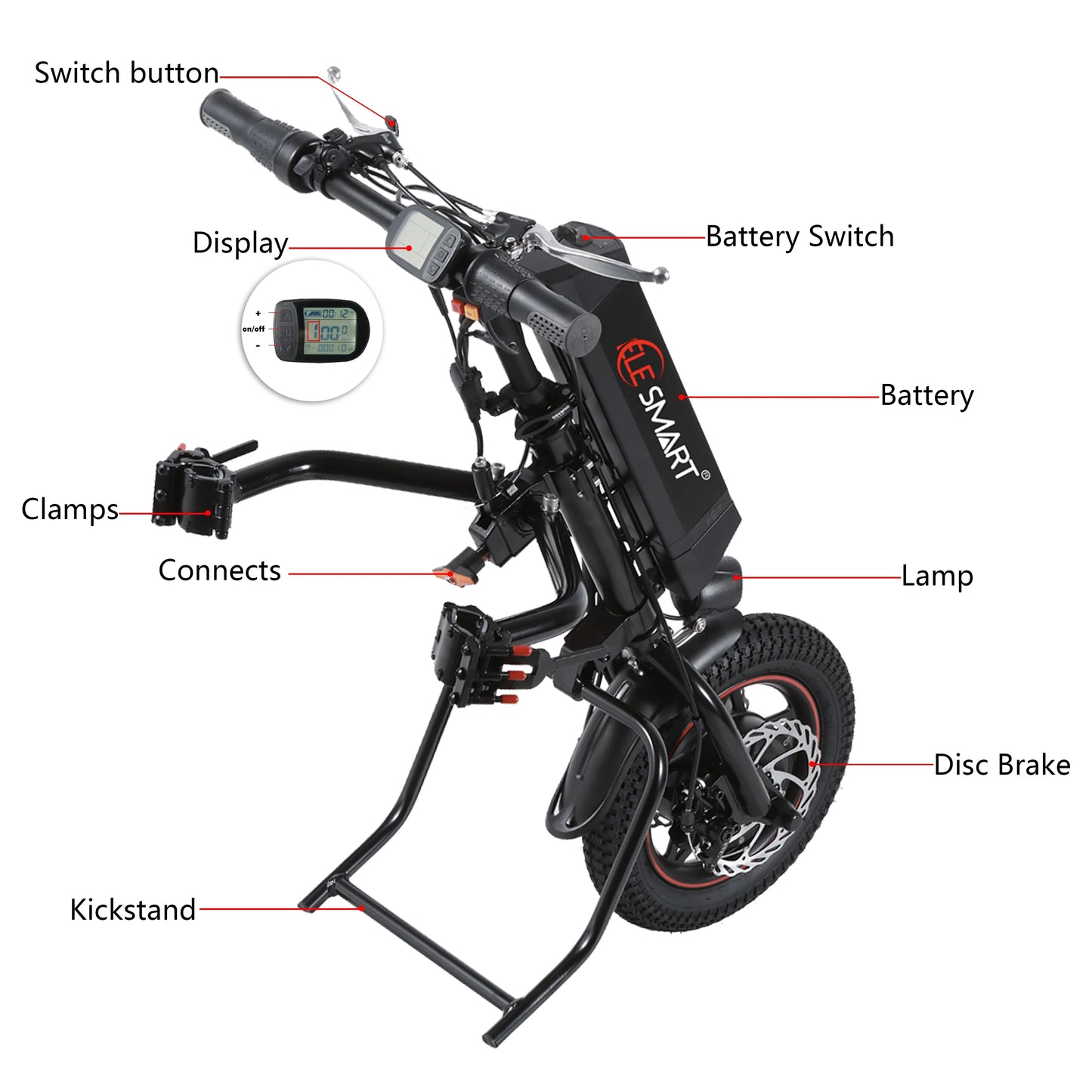 Elesmart Kit de conversion de tracteur de moto électrique 12 pouces 36V 250/350/500W fixation de fauteuil roulant pour aide aux personnes handicapées