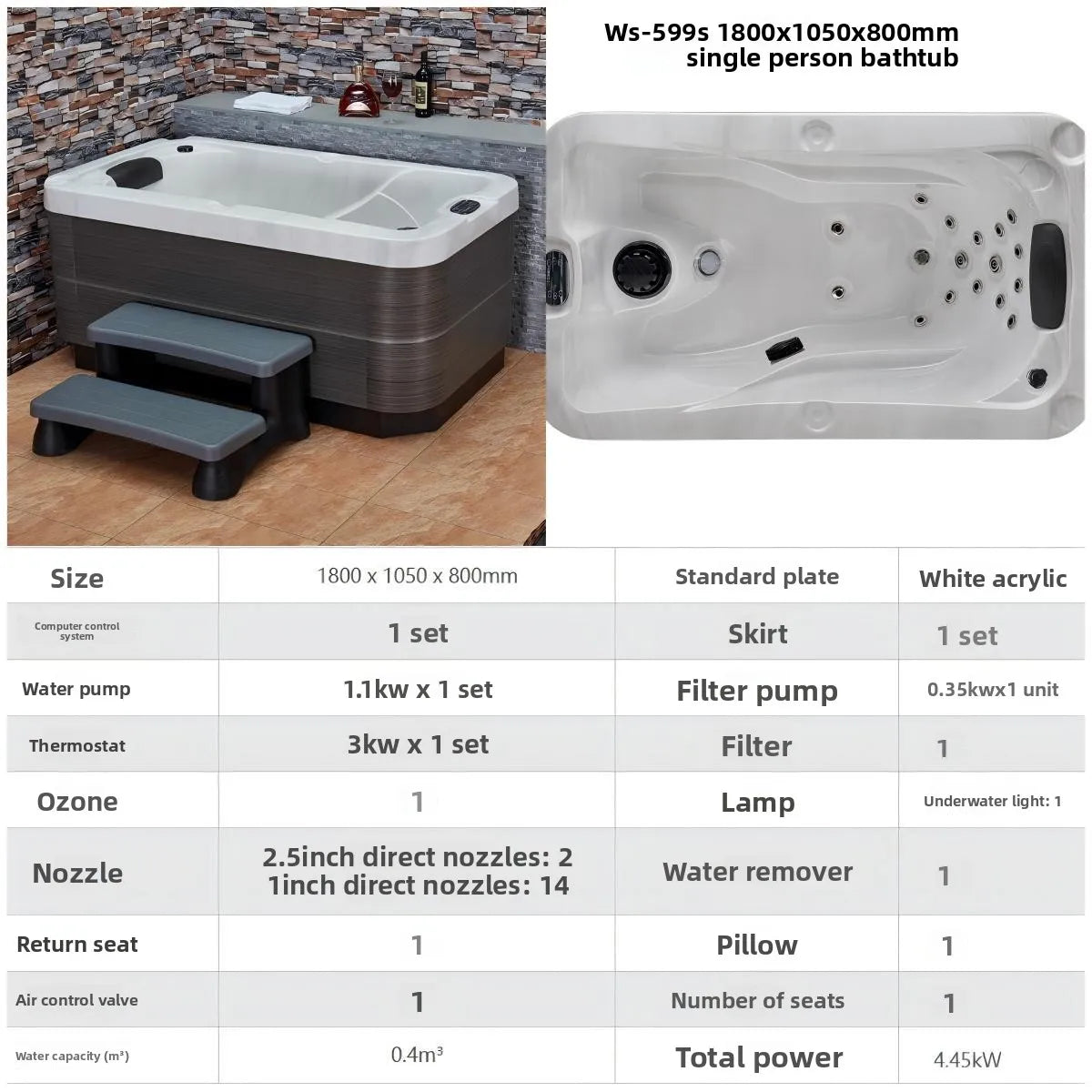 Outdoor-Jacuzzi-SPA-Whirlpool, großer Acryl-Massagebadewanne, intelligenter thermostatisch beheizter Pool, Villa, Hof, Hotel, Resort