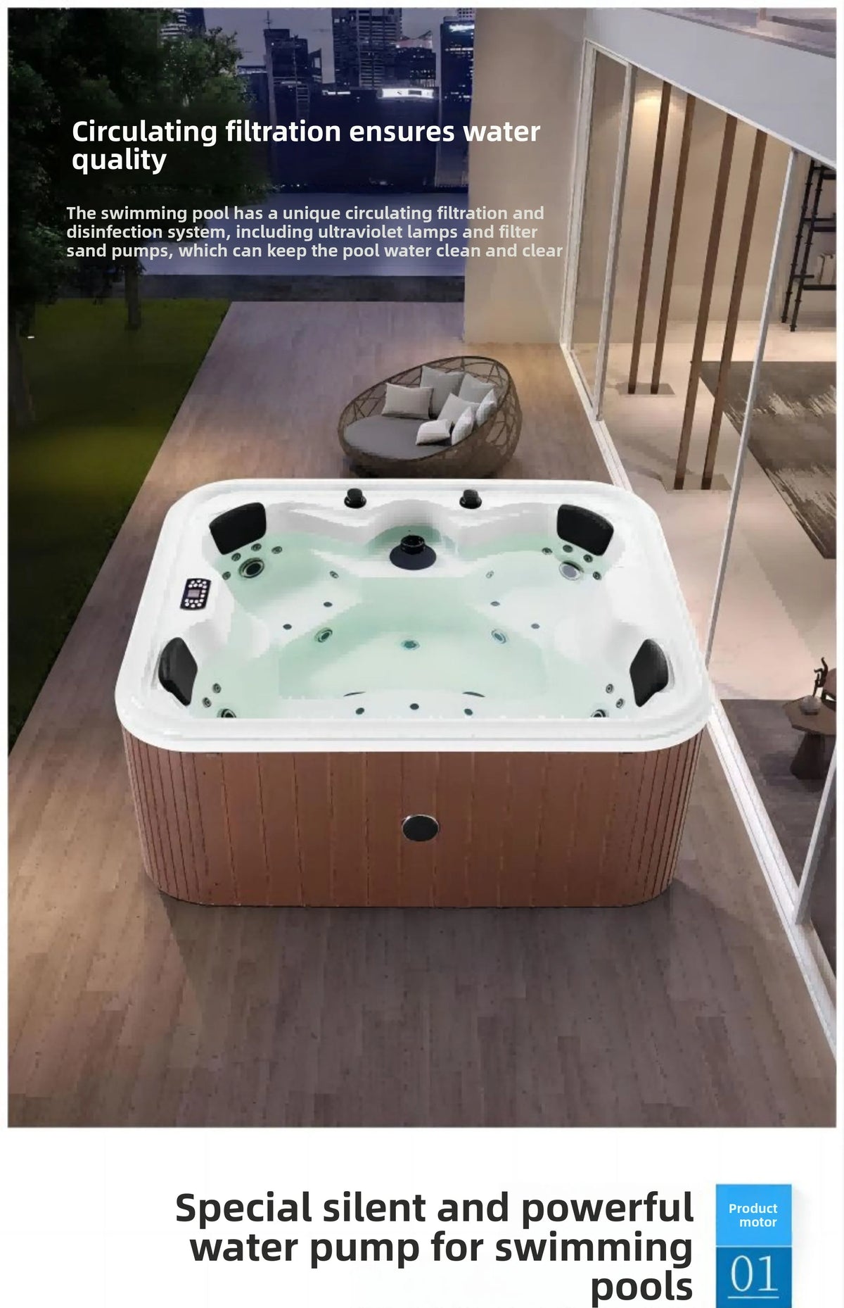 Outdoor Jacuzzi SPA Whirlpool Badewanne Große Acryl-Massagebadewanne Intelligenter beheizter thermostatischer Pool für Villa Hotel Resort Homestay Möbel