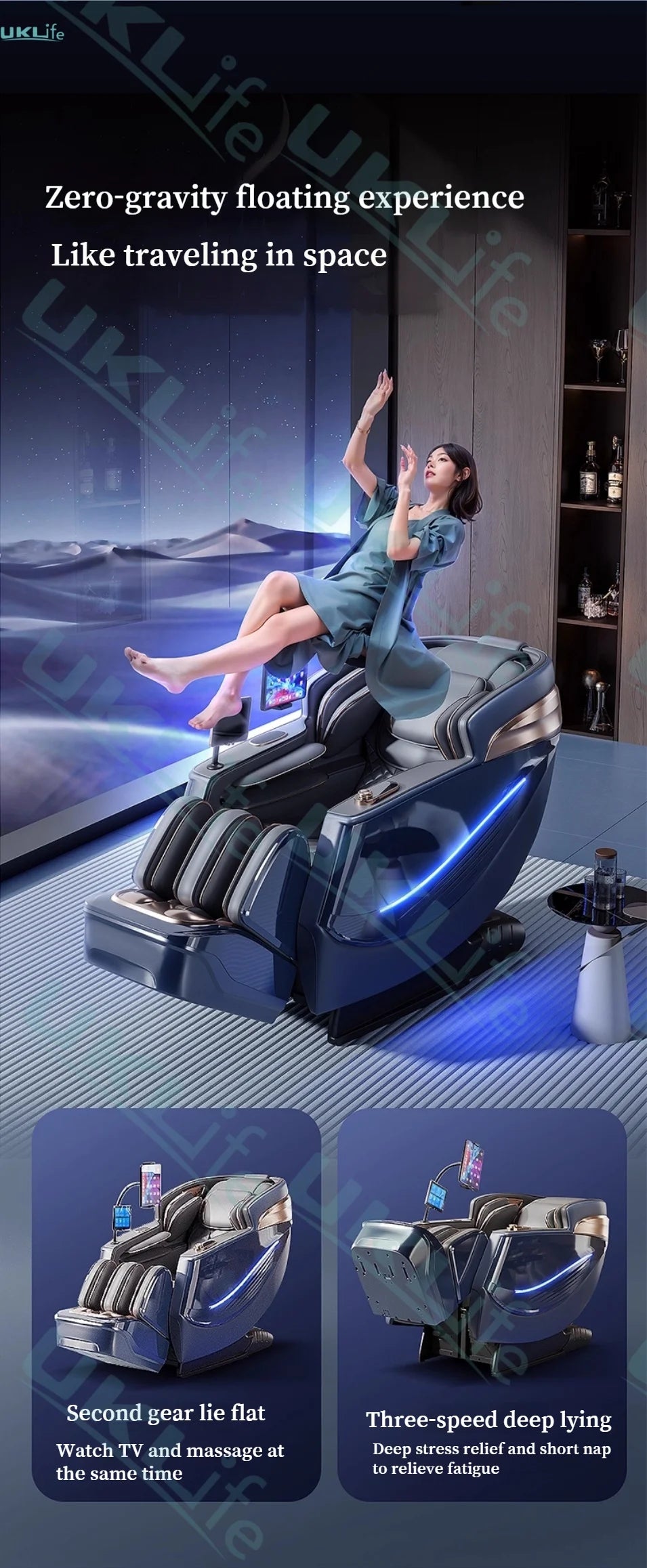 Dual Core 6D Massagesessel mit SL-Schiene, Heizschal, Thai-Stretch & KI-Sprachsteuerung – Ganzkörper-Schwerelosigkeitsliege
