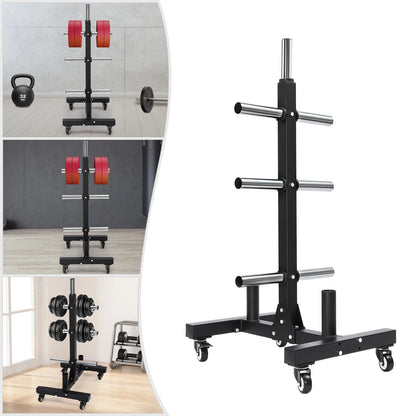 Gym at Home Fitness Barbell Storage Rack Metal Steel Weight Plate Rack W Wheels