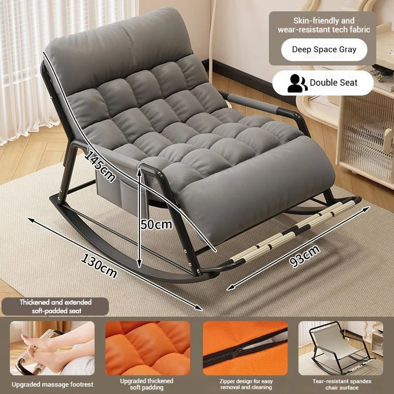 Living Room Reclining Rocking Chair Soft Removable Cushion Lounge Chair with Foldable Footrest Modern Home Office Relaxing Chair