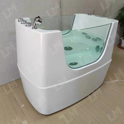 Modern Freestanding Ozone Massage Spa Bathtub with Shower Head for Pet Grooming & Cleansing Bath Whirlpool for Bathroom